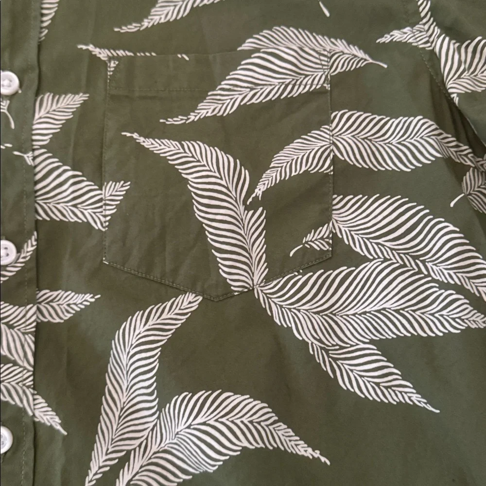 JCREW | Olive Green Leaf Print Button Down | Slim Fit | Size M | Flex Washed